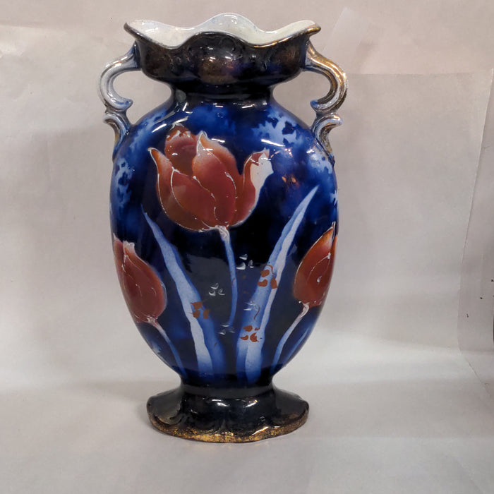 PAIR OF 1920'S COBALT FLORAL VASES