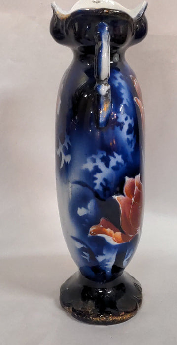 PAIR OF 1920'S COBALT FLORAL VASES