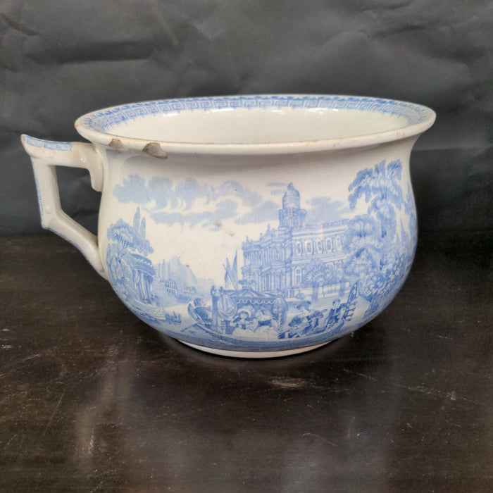 BLUE & WHITE CHAMBER POT AS FOUND