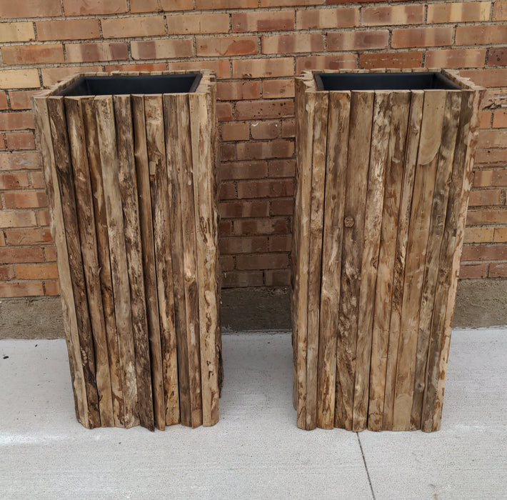 PAIR OF TALL WOOD PLANTERS NOT OLD