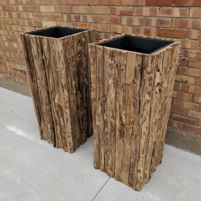 PAIR OF TALL WOOD PLANTERS NOT OLD