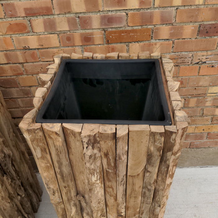 PAIR OF TALL WOOD PLANTERS NOT OLD