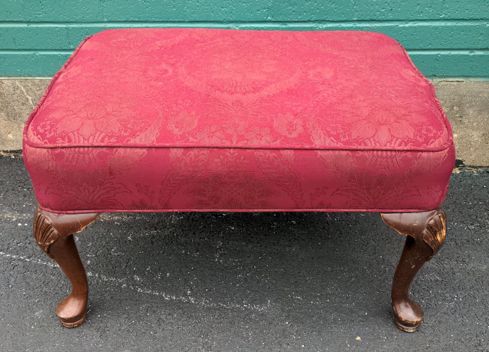 RED RECTANGULAR OTTOMAN WITH QUEEN ANNE LEGS