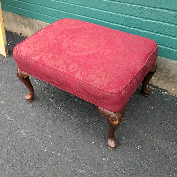 RED RECTANGULAR OTTOMAN WITH QUEEN ANNE LEGS