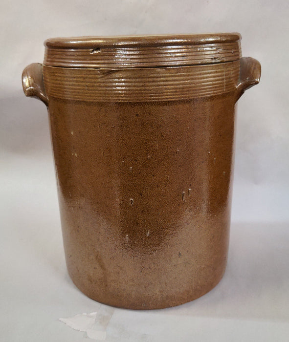 LARGE BROWN CROCK WITH LID