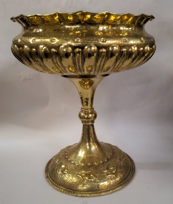 LARGE BRASS HOMEMADE ORNATE COMPOTE