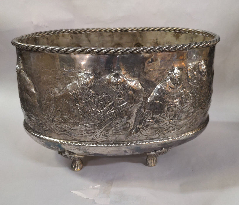 OVAL SILVER PLATE CENTER BOWL WITH  MONKEYS