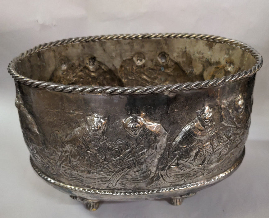 OVAL SILVER PLATE CENTER BOWL WITH  MONKEYS