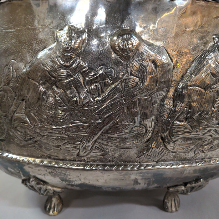 OVAL SILVER PLATE CENTER BOWL WITH  MONKEYS