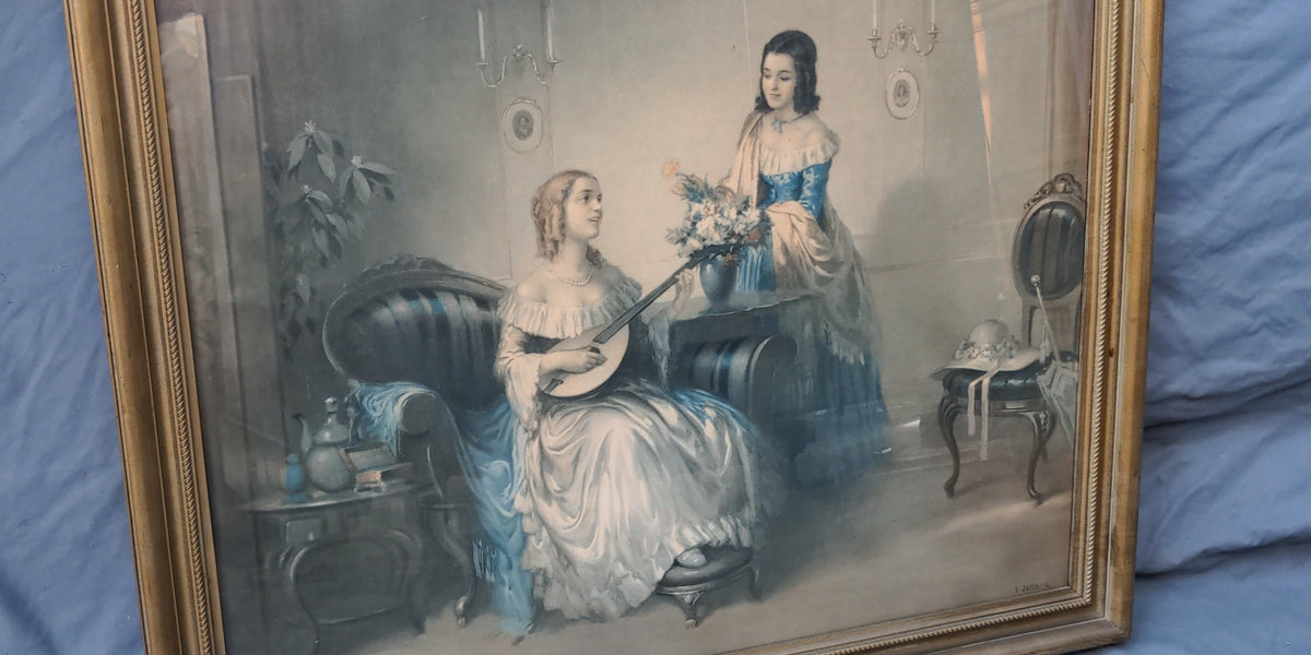 FRAME PRINT OF TWO VICTORIAN WOMEN SIGNED L. JAMBOR — Lots of Furniture
