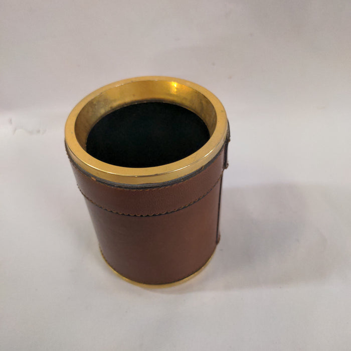 BRASS AND LEATHER PEN HOLDER