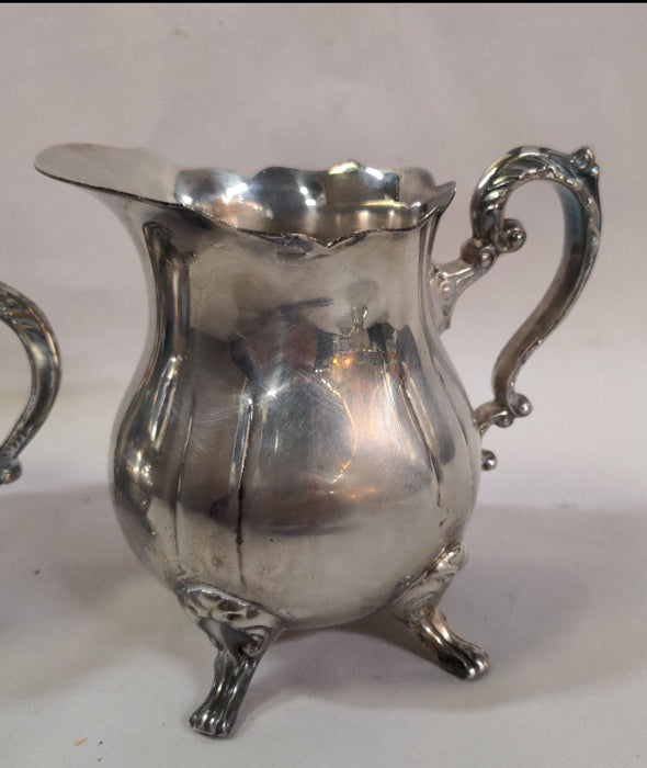 FANCY SILVER PLATE CREAM AND SUGAR BOWL