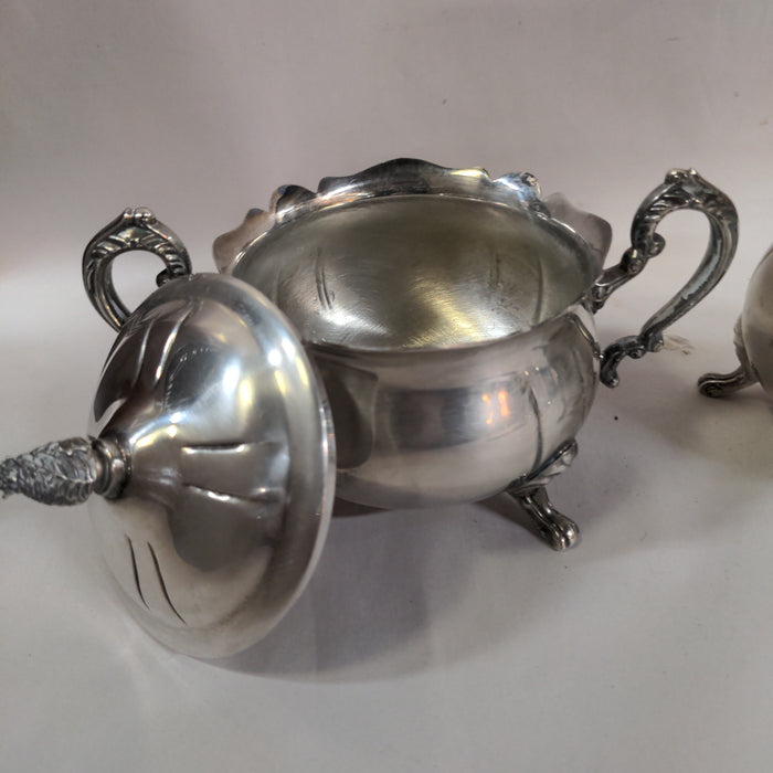 FANCY SILVER PLATE CREAM AND SUGAR BOWL