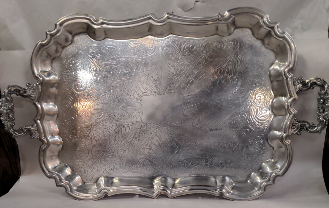 LARGE SILVER PLATE SERVING TRAY WITH HANDLES