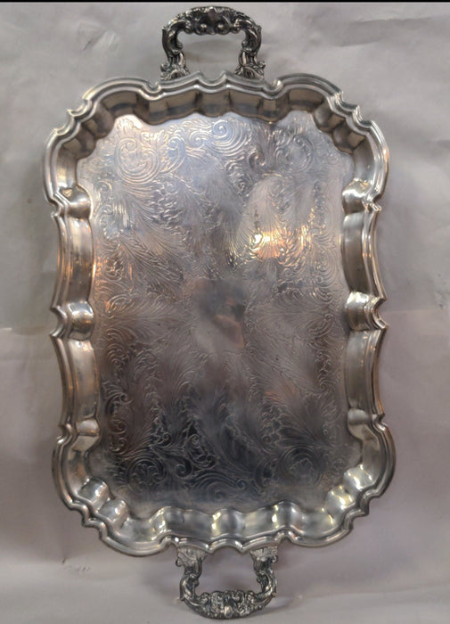 LARGE SILVER PLATE SERVING TRAY WITH HANDLES
