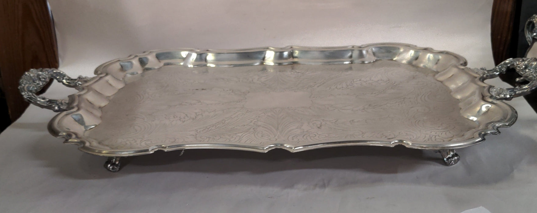 LARGE SILVER PLATE SERVING TRAY WITH HANDLES