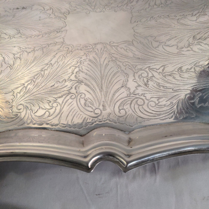LARGE SILVER PLATE SERVING TRAY WITH HANDLES
