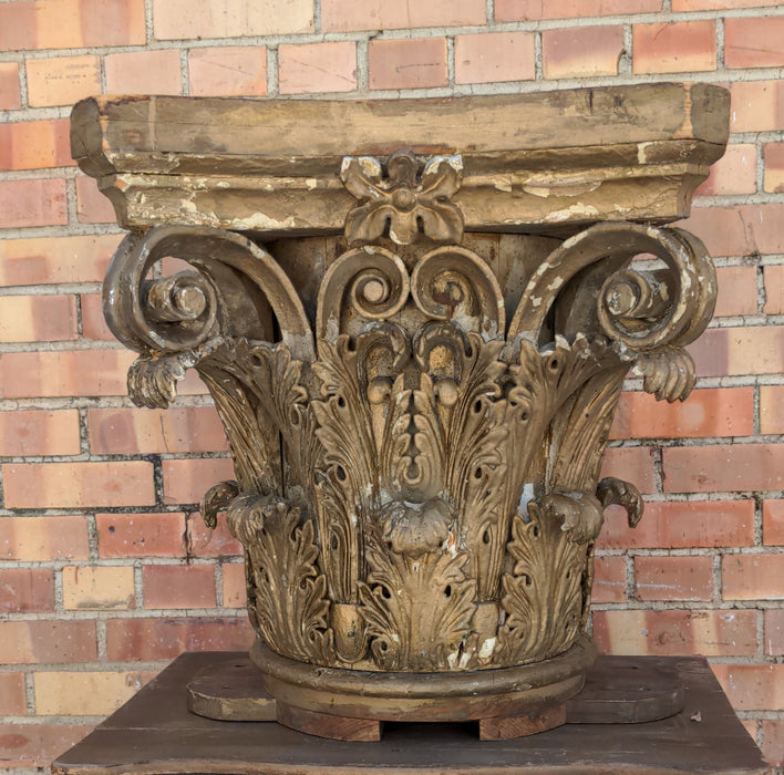 LARGE CARVED GILT WOOD CORINTHIAN CAPITAL