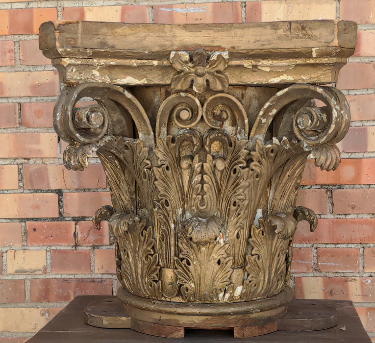 LARGE CARVED GILT WOOD CORINTHIAN CAPITAL