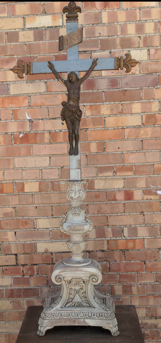 LARGE CARVED WOOD CRUCIFIX