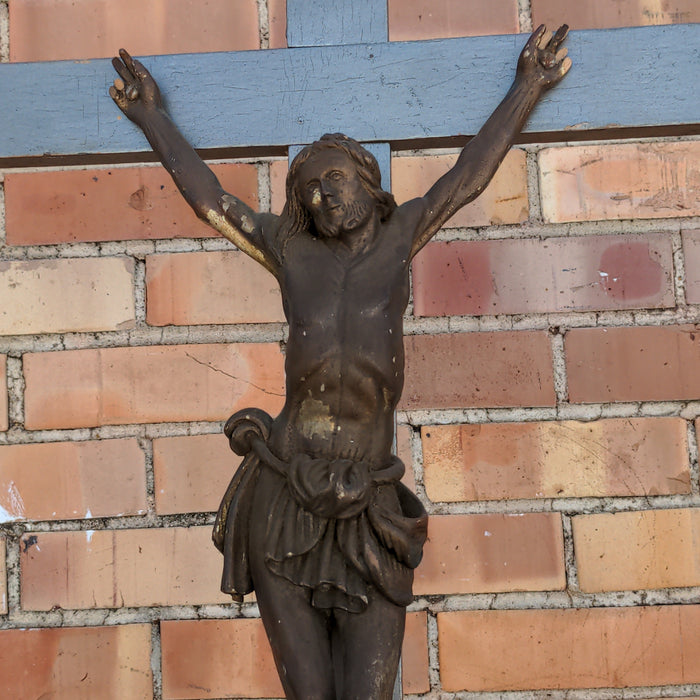 LARGE CARVED WOOD CRUCIFIX