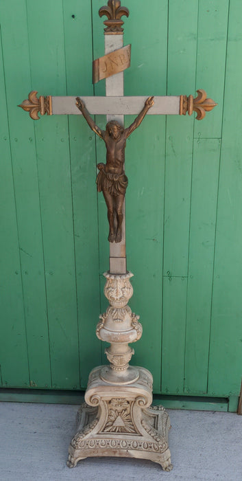 LARGE CARVED WOOD CRUCIFIX