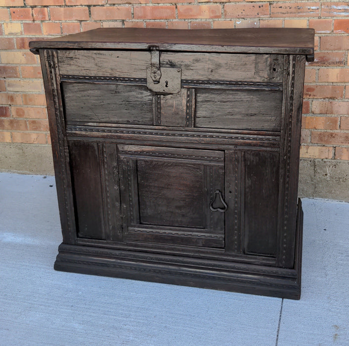 EARLY LIFT TOP CHIP CARVED CHEST WITH LOWER CABINET