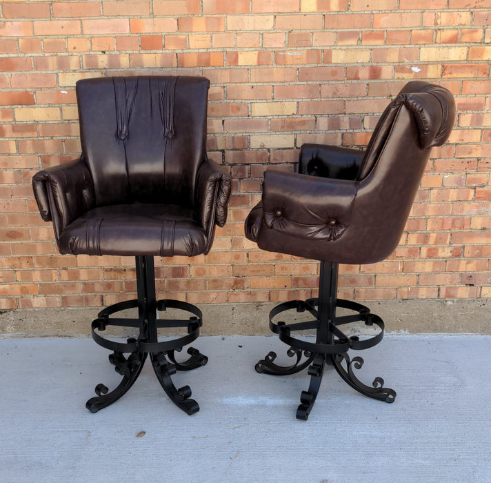 PAIR OF LEATHER LIKE BARSTOOLS WITH ARMS