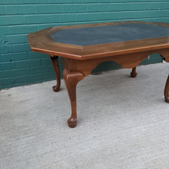OCTAGON SHAPED SLATE TOP COFFEE TABLE WITH QUEEN ANNE LEGS