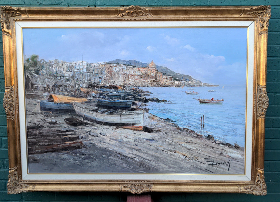 LARGE GILTWOOD FRAME MEDITERRANEAN SEASCAPE