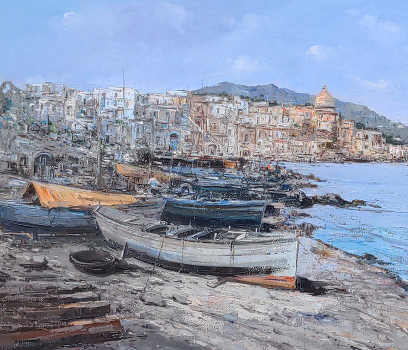 LARGE GILTWOOD FRAME MEDITERRANEAN SEASCAPE