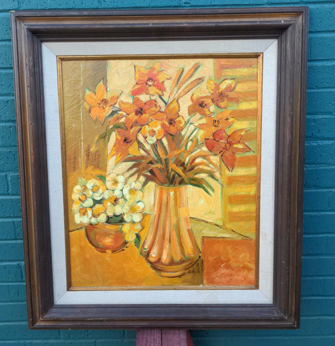 VINTAGE FLORAL STILL LIFE IMPASTO OIL PAINTING