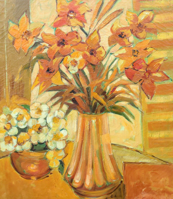 VINTAGE FLORAL STILL LIFE IMPASTO OIL PAINTING