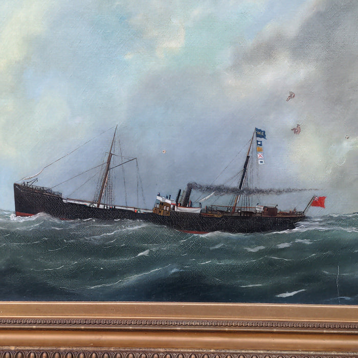 19TH CENTURY SHIP OIL PAINTING AS FOUND