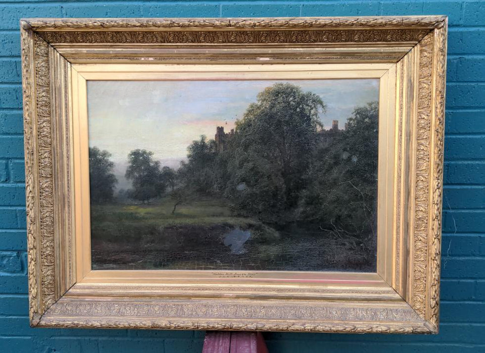 LARGE 19TH CENTURY CASTLE OIL PAINTING IN ORNATE FRAME