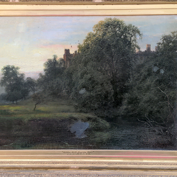 LARGE 19TH CENTURY CASTLE OIL PAINTING IN ORNATE FRAME