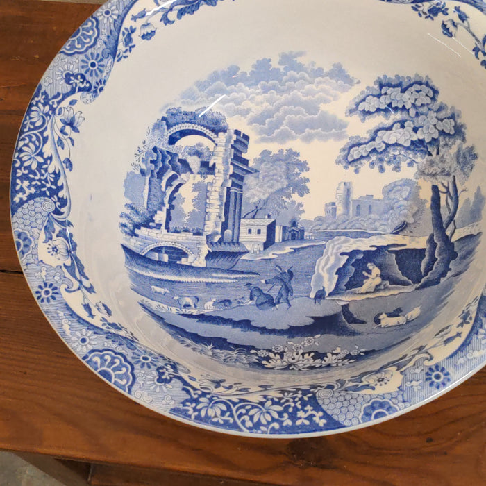 VINTAGE BLUE AND WHITE SPODE PITCHER AND WASH BOWL