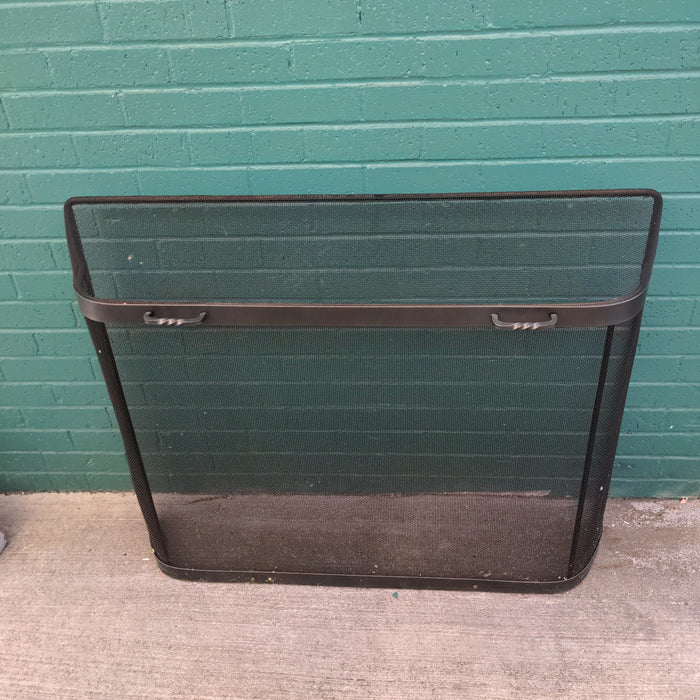 BLACK WROUGHT IRON AND MESH FIRE SCREEN