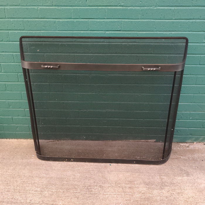 BLACK WROUGHT IRON AND MESH FIRE SCREEN