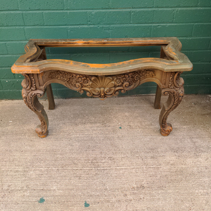 70'S SMALL ORNATE COMPOSITE LOW CONSOLE AS FOUND-