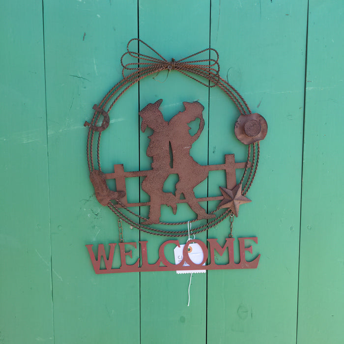 METAL COWBOY HANGING WELCOME SIGN