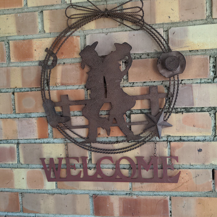 METAL COWBOY HANGING WELCOME SIGN