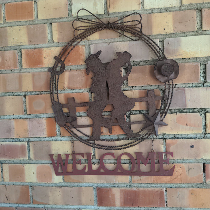 METAL COWBOY HANGING WELCOME SIGN