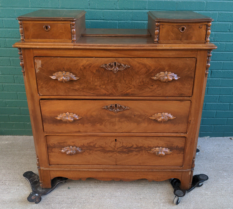 AMERICAN WALNUT CHEST WITH CARVED HANDLES AS FOUND