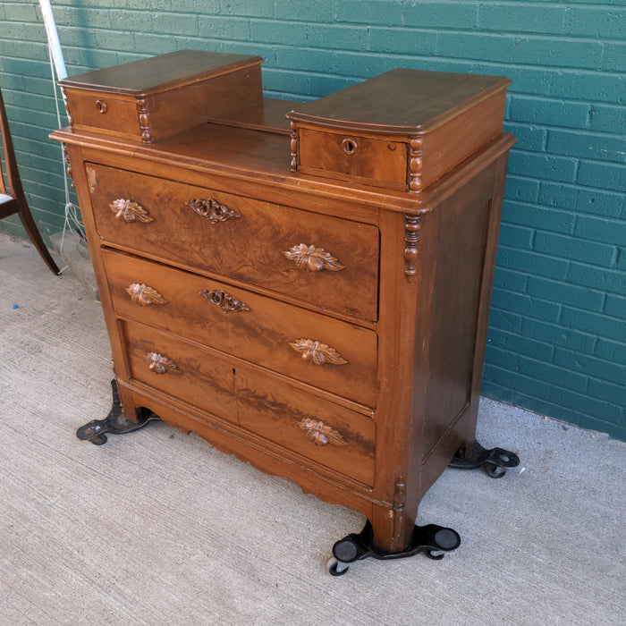 AMERICAN WALNUT CHEST WITH CARVED HANDLES AS FOUND