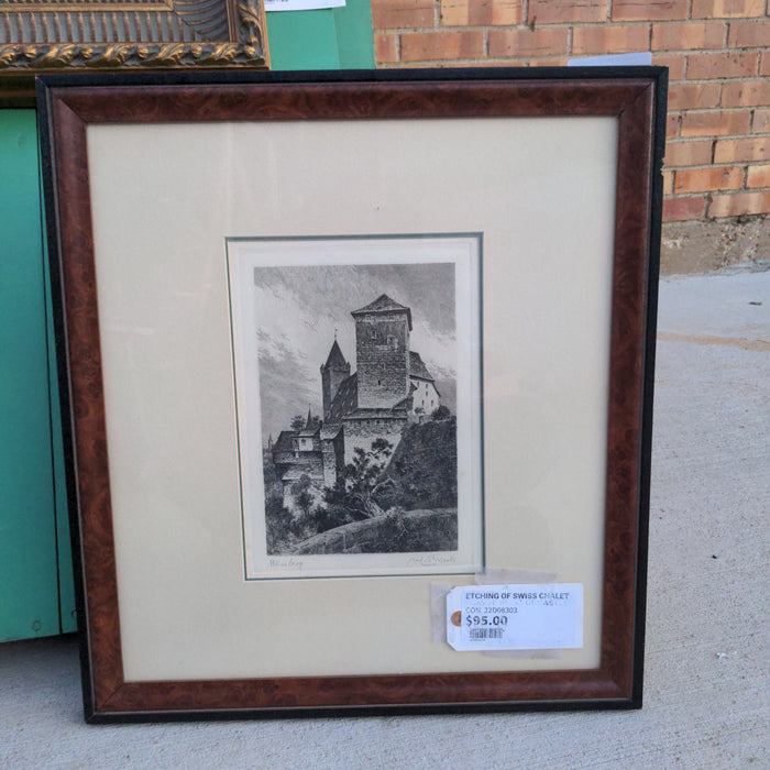 ETCHING OF SWISS CHALET