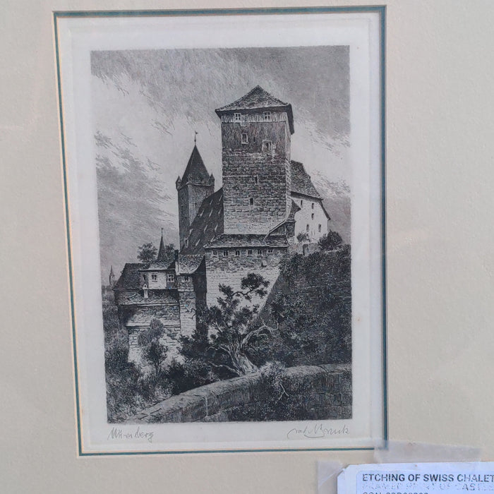 ETCHING OF SWISS CHALET