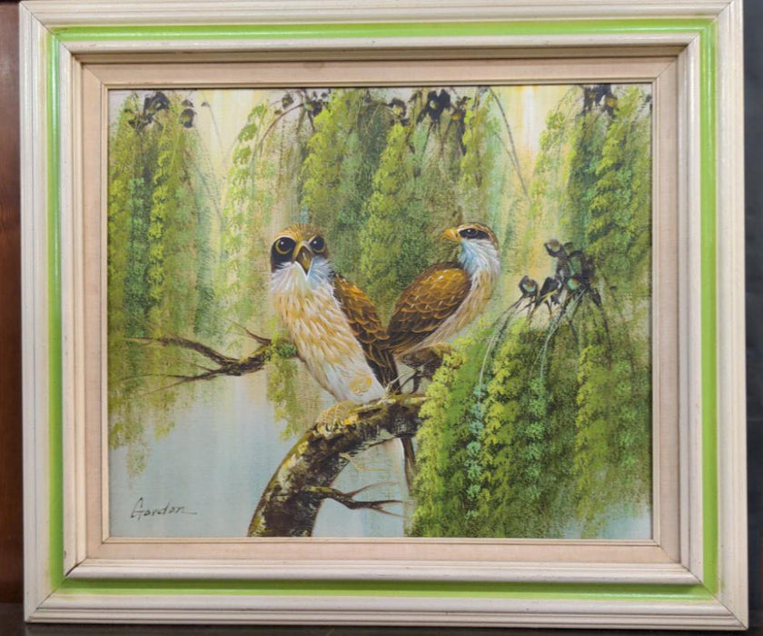 TROPICAL PARADISE BIRDS PAINTING SIGNED GORDON