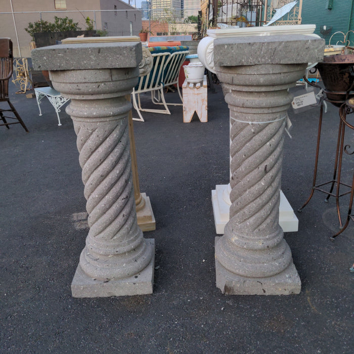 PAIR OF TALL TWIST CAST STONE PEDESTALS