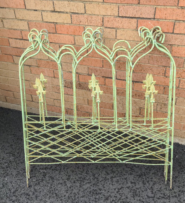 SET OF THREE GREEN PANEL IRON FENCES WITH FLEUR-DE-LIS